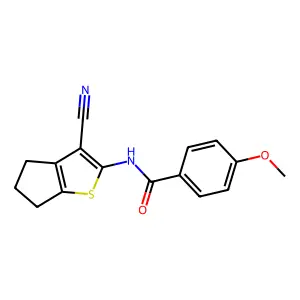 N-(3-cyano-5,6-dihydro-4H-cyclopenta[b]thiophen-2-yl)-4-methoxybenzamide structure