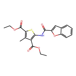 Diethyl 5-[(1-benzofuran-2-ylcarbonyl)amino]-3-methylthiophene-2,4-dicarboxylate structure
