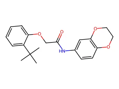 2-(2-tert-butylphenoxy)-N-(2,3-dihydro-1,4-benzodioxin-6-yl)acetamide structure