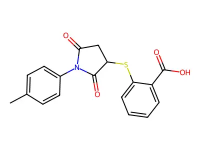 2-{[1-(4-Methylphenyl)-2,5-dioxopyrrolidin-3-yl]sulfanyl}benzoic acid structure