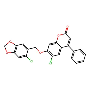 6-chloro-7-[(6-chloro-1,3-benzodioxol-5-yl)methoxy]-4-phenyl-2H-chromen-2-one structure
