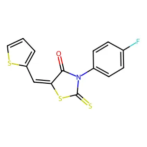 (E)-3-(4-fluorophenyl)-5-(thiophen-2-ylmethylene)-2-thioxothiazolidin-4-one structure