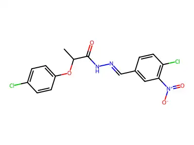 N-[(E)-(4-chloro-3-nitrophenyl)methylideneamino]-2-(4-chlorophenoxy)propanamide structure