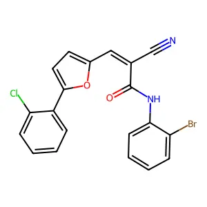 (2E)-N-(2-bromophenyl)-3-[5-(2-chlorophenyl)furan-2-yl]-2-cyanoprop-2-enamide structure
