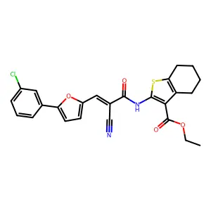 ethyl 2-({(2E)-3-[5-(3-chlorophenyl)furan-2-yl]-2-cyanoprop-2-enoyl}amino)-4,5,6,7-tetrahydro-1-benzothiophene-3-carboxylate structure