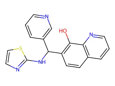 7-[3-Pyridyl(1,3-thiazol-2-ylamino)methyl]quinolin-8-ol structure