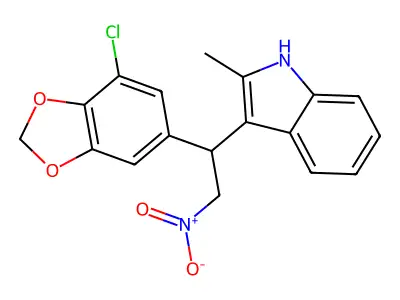 3-[1-(7-chloro-1,3-benzodioxol-5-yl)-2-nitroethyl]-2-methyl-1H-indole structure