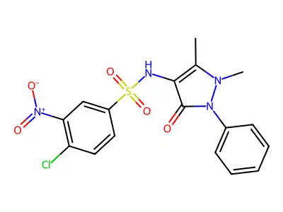 4-chloro-N-(1,5-dimethyl-3-oxo-2-phenyl-2,3-dihydro-1H-pyrazol-4-yl)-3-nitrobenzene-1-sulfonamide structure