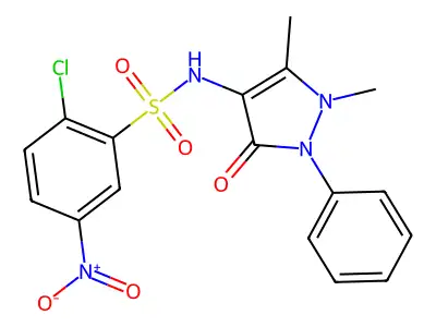 2-chloro-N-(1,5-dimethyl-3-oxo-2-phenyl-2,3-dihydro-1H-pyrazol-4-yl)-5-nitrobenzenesulfonamide structure