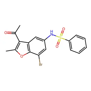 N-(3-acetyl-7-bromo-2-methyl-1-benzofuran-5-yl)benzenesulfonamide structure