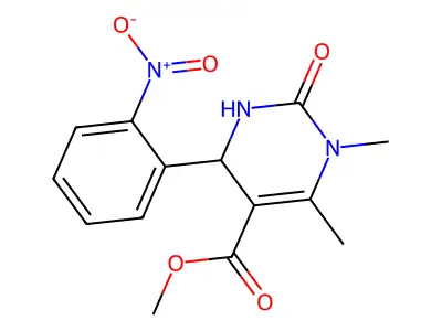 methyl 1,6-dimethyl-4-(2-nitrophenyl)-2-oxo-1,2,3,4-tetrahydropyrimidine-5-carboxylate structure