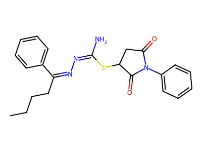 (2,5-dioxo-1-phenylpyrrolidin-3-yl) N'-(1-phenylpentylideneamino)carbamimidothioate structure