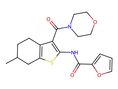 2-furyl-N-[6-methyl-3-(morpholin-4-ylcarbonyl)(4,5,6,7-tetrahydrobenzo[b]thiop hen-2-yl)]carboxamide structure