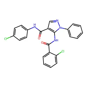 5-[(2-chlorobenzoyl)amino]-N-(4-chlorophenyl)-1-phenylpyrazole-4-carboxamide structure