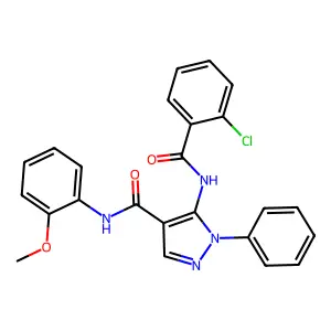 5-[(2-chlorobenzoyl)amino]-N-(2-methoxyphenyl)-1-phenylpyrazole-4-carboxamide structure