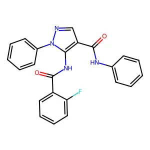5-[(2-fluorobenzoyl)amino]-N,1-diphenylpyrazole-4-carboxamide structure