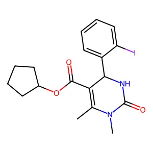 cyclopentyl 4-(2-iodophenyl)-1,6-dimethyl-2-oxo-1,2,3,4-tetrahydropyrimidine-5-carboxylate structure