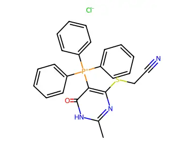 {4-[(cyanomethyl)thio]-2-methyl-6-oxo-1,6-dihydropyrimidin-5-yl}(triphenyl)phosphonium chloride structure