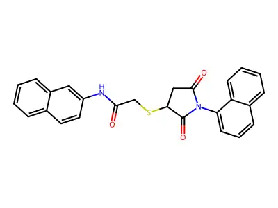 N-(naphthalen-2-yl)-2-{[1-(naphthalen-1-yl)-2,5-dioxopyrrolidin-3-yl]sulfanyl}acetamide structure