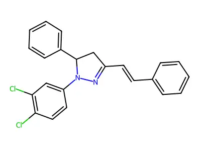 2-(3,4-dichlorophenyl)-3-phenyl-5-[(E)-2-phenylethenyl]-3,4-dihydropyrazole structure