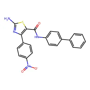 2-amino-4-(4-nitrophenyl)-N-(4-phenylphenyl)-1,3-thiazole-5-carboxamide structure