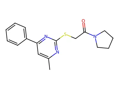 2-(4-Methyl-6-phenylpyrimidin-2-yl)sulfanyl-1-pyrrolidin-1-ylethanone structure