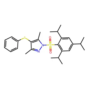 3,5-dimethyl-4-(phenylthio)-1-((2,4,6-triisopropylphenyl)sulfonyl)-1H-pyrazole structure