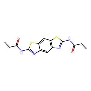 N-[6-(propanoylamino)-1,3-thiazolo[4,5-f]benzothiazol-2-yl]propanamide structure