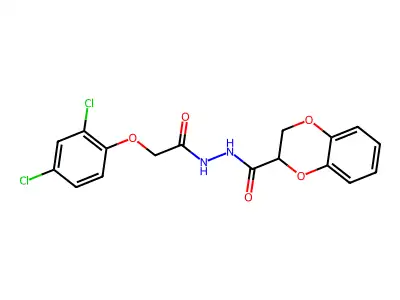 N'-[2-(2,4-dichlorophenoxy)acetyl]-2,3-dihydro-1,4-benzodioxine-2-carbohydrazide structure