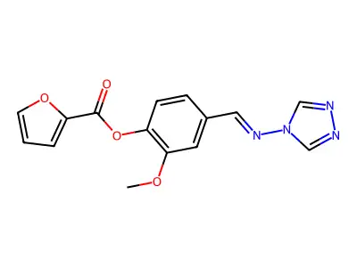 (E)-4-(((4H-1,2,4-triazol-4-yl)imino)methyl)-2-methoxyphenyl furan-2-carboxylate structure