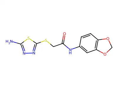 2-[(5-amino-1,3,4-thiadiazol-2-yl)thio]-N-(1,3-benzodioxol-5-yl)acetamide structure