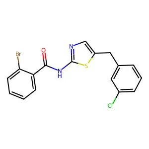 2-bromo-N-(5-(3-chlorobenzyl)thiazol-2-yl)benzamide structure