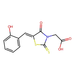 (E)-2-(5-(2-hydroxybenzylidene)-4-oxo-2-thioxothiazolidin-3-yl)acetic acid structure