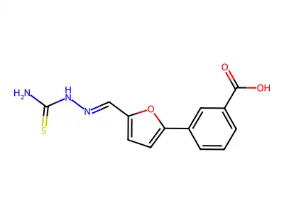 3-[5-[(Carbamothioylhydrazinylidene)methyl]furan-2-yl]benzoic acid structure
