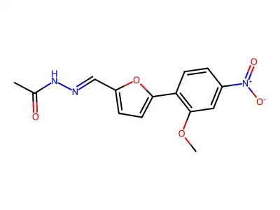 N-[(E)-[5-(2-methoxy-4-nitrophenyl)furan-2-yl]methylideneamino]acetamide structure