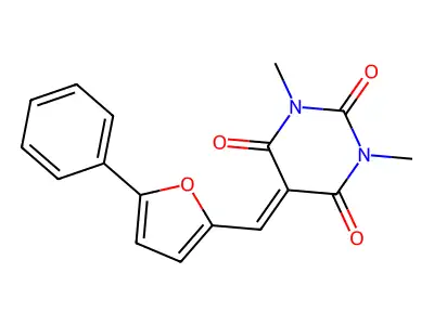 1,3-dimethyl-5-((5-phenylfuran-2-yl)methylene)pyrimidine-2,4,6(1H,3H,5H)-trione structure
