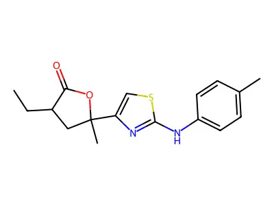 3-Ethyl-5-methyl-5-[2-(4-methylanilino)-1,3-thiazol-4-yl]oxolan-2-one structure