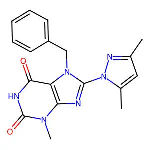 7-Benzyl-8-(3,5-dimethyl-pyrazol-1-yl)-3-methyl-3,7-dihydro-purine-2,6-dione structure