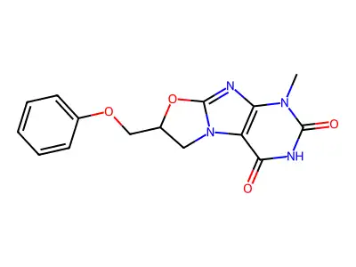 1-methyl-7-(phenoxymethyl)-6,7-dihydrooxazolo[2,3-f]purine-2,4(1H,3H)-dione structure
