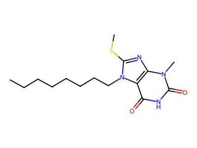 3-Methyl-8-methylsulfanyl-7-octylpurine-2,6-dione structure