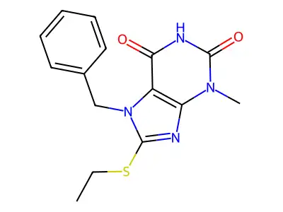 7-Benzyl-8-ethylsulfanyl-3-methylpurine-2,6-dione structure