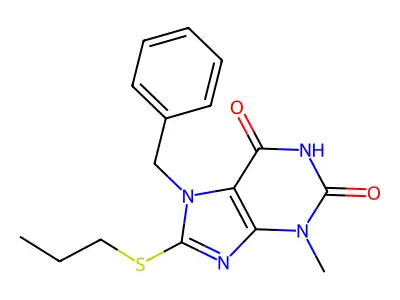 7-Benzyl-3-methyl-8-propylsulfanylpurine-2,6-dione structure