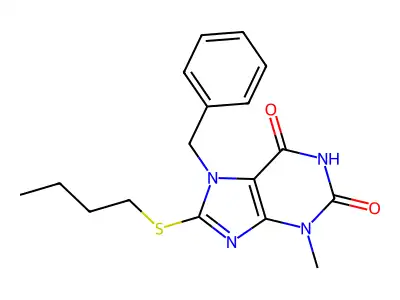 7-Benzyl-8-butylsulfanyl-3-methylpurine-2,6-dione structure