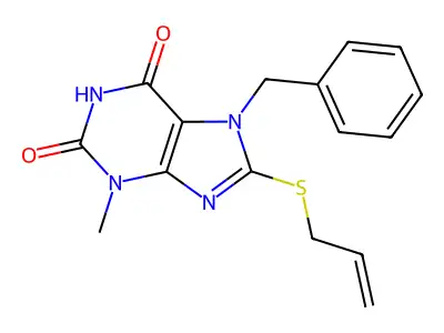 7-Benzyl-3-methyl-8-prop-2-enylsulfanylpurine-2,6-dione structure