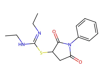 2,5-dioxo-1-phenylpyrrolidin-3-yl N,N'-diethylcarbamimidothioate structure