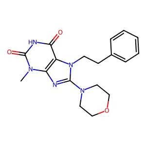 3-methyl-8-morpholino-7-phenethyl-1H-purine-2,6(3H,7H)-dione structure