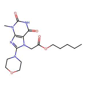 pentyl 2-(3-methyl-8-morpholino-2,6-dioxo-2,3-dihydro-1H-purin-7(6H)-yl)acetate structure