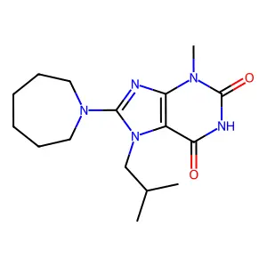 8-(azepan-1-yl)-7-isobutyl-3-methyl-1H-purine-2,6(3H,7H)-dione structure