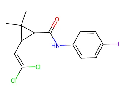 3-(2,2-dichloroethenyl)-N-(4-iodophenyl)-2,2-dimethylcyclopropane-1-carboxamide structure