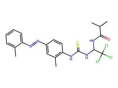 2-methyl-N-{2,2,2-trichloro-1-[({2-methyl-4-[(E)-(2-methylphenyl)diazenyl]phenyl}carbamothioyl)amino]ethyl}propanamide structure